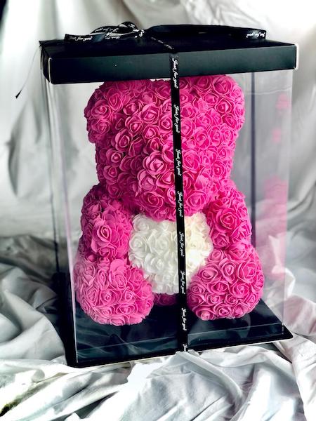 orsetto di 40 centimetri di rose artificiali rosa